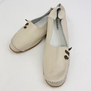 Binkasen Cream Leather Slip On Conversion Heel Moccasin Driving Walking Loafers